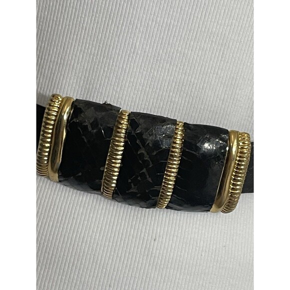 Vintage Milor Snakeskin Leather Women\'s Belt Size S Black Gold READ main image 4